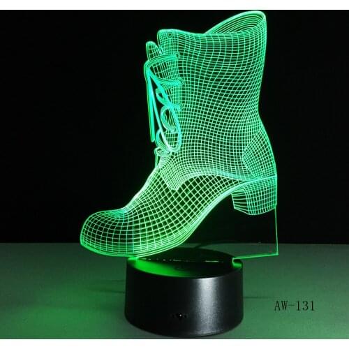 3D LED USB Night Light Shoes Boot Shape Table Lamp Controller Battery Powered Touch 7 Color Change Home Decor Christmas Gift 131
