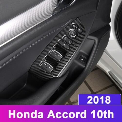 Carbon fiber Car Door Armrest Panel Window Switch Lift Buttons Covers Interior Mouldings For Honda Accord 10th 2018 Accessories