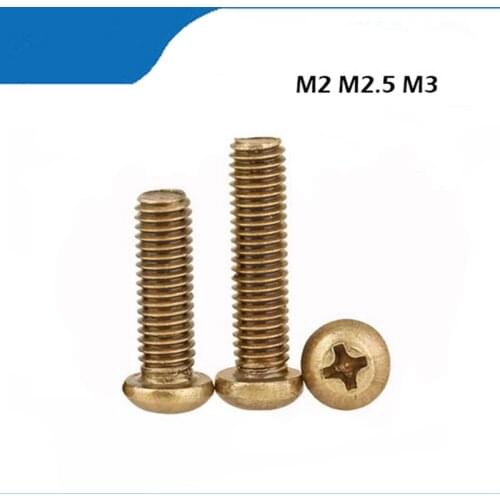 Copper mashines screws 100pcs GB818 Round head brass Copper M2 M2.5 M3 M4 M5 M6 pan screws Cross machine 2017