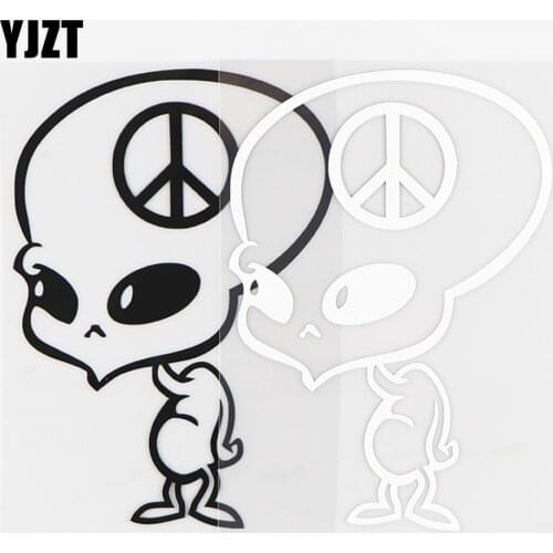 YJZT 9.6×13.9CM Interesting Alien Peace Vinyl Car Stickers Decals Personalized Body Decoration Black / Silver 10A-0496