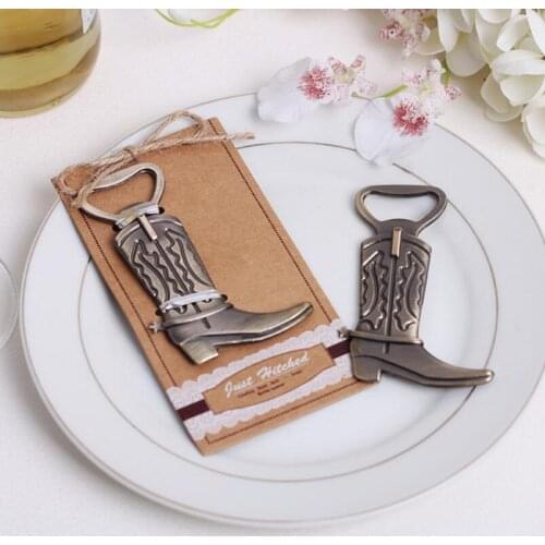 Western Style "Just Hitched" Vintage Cowboy Boot Bottle Opener For Wedding Party Favor Gifts LX3646