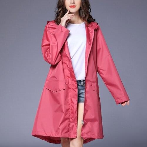 Womens Rain Jacket Autumn Winter Outdoor Waterproof Windproof Coat Outwear Solid Color Long Outerwear Ladies Coats Jacket 2021