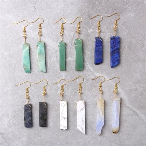 11 Kinds Natural Agat Quartz Point Dangle Earring Gold Plated Earrings Polished Lapis Lazul Point Eardrop For Women Jewelry