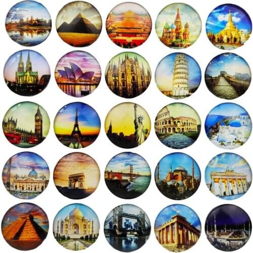 1.38in crystal glass refrigerator magnet home Fridge magnetic stickers set decoration souvenir photo world famous buildings