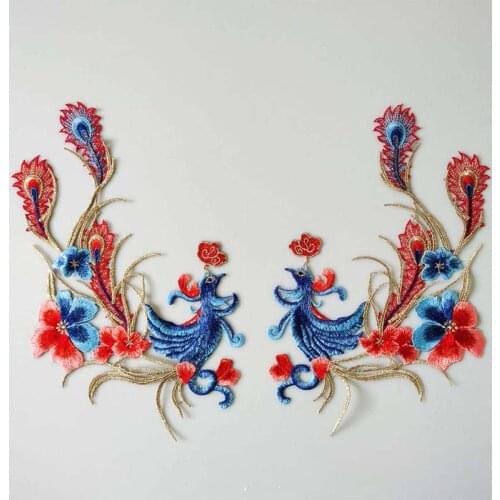 1 Pair Phoenix Patches For Clothing Applique Sew on Embroidery Patch Decals Peacock Phoenix Clothing Accessories Large