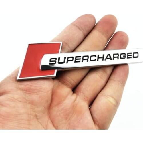 1Pcs Metal Red Sliver Diamond Block Badge Bar Auto Emblem SUPERCHARGED Car Styling Trunk Fender Logo Sticker