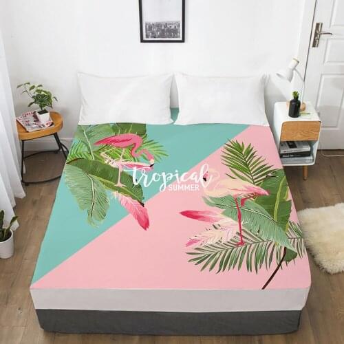 1pc bed sheet Elastic fitted sheet With An Elastic Band 150/180/200/160*200 Mattress Cover Double Bed cover nordic flamingos