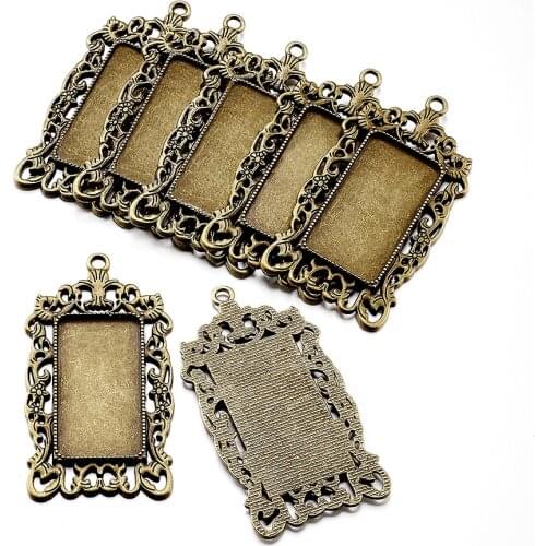 Vintage Alloy Large Pendant Cabochon Bezel Settings, Nickel Free, Antique Bronze, Rectangle Tray: 19x38mm; 68x35x3mm, Hole: 3mm
