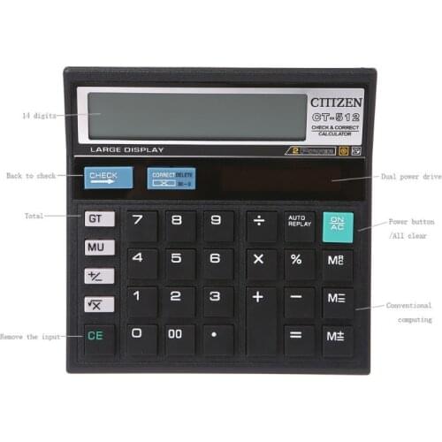 12-Digit Solar Battery Dual Power Large Display Office Desktop Calculator CT-512 For Office, School, Store And Home Use