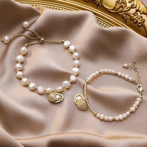 2020 Wholesale Pearl Bracelet Baroque Shell Starfish Bracelet Ins Niche Design Temperament Bracelet Cold Wind Jewelry