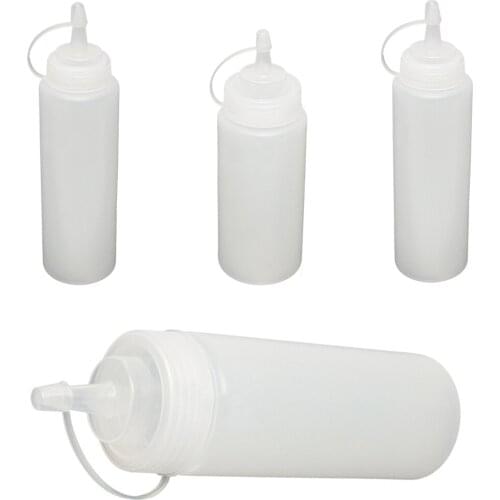 6X Clear White Plastic Squeeze Sauce Ketchup Cruet Oil Bottles 8oZ