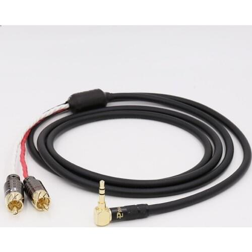 Hifi audio cable 2 rca to 3.5MM Right Angled Plug Connector hifi 1 to 2 audio video cable