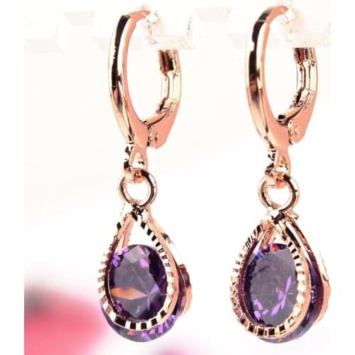 Free shipping Fashion Hot New Women/Girls Gold-color 4 Colors CZ Stone Drop Dangle Earrings Gift Jewelry