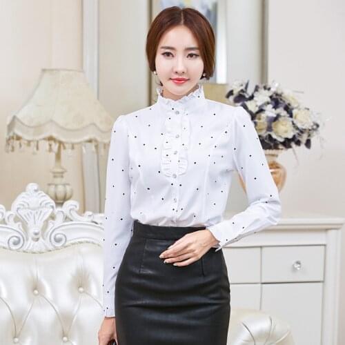 Fashion Polka Dot Blouses and Tops Women Long Sleeve Ruffles Casual Office Work Formal Blouse Shirt Female Plus Size 2021 Autumn