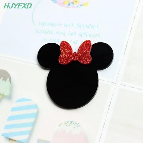 6pcs each) 50mm Black Acrylic Femail Mouse Head Bow Brooch(No Pin) Charms Laser Cut 2" -AC1218