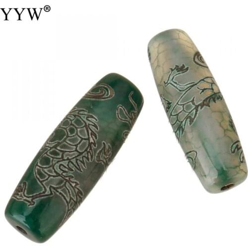 10pcs Natural Tibetan Agate Onyx Dzi Beads 15x40x15mm Oval Green Dragon Tibetan Dzi Bead Jewelry Handmade Making DIY Necklace