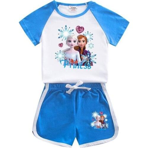 Disney princess snow children suit the new summer 2021 childrens recreational coat two-piece set pants