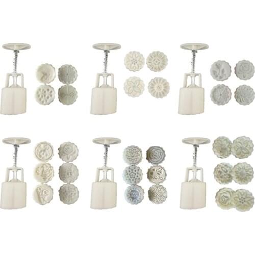 50g Mooncake Mold 4/6pcs 3D Flowers Stamps Hand Press Moon Cake Pastry Mould DIY Bakware