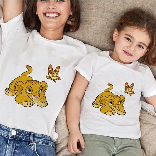 New Simba The Lion King Print T-shirt Women Short Sleeve Men Tshirt Cute Casual Hip-hop Children Top Family Look Outfit Dropship