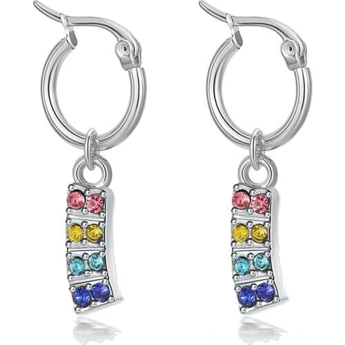 Hapiship 2021 Fashion Stainless Steel Flower Lightning Rainbow CZ Pendant Round Hoop Earring For Women Everyday Jewelry DJ260