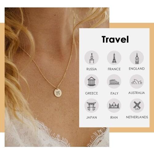 JUJIE commemorate Jewelry Engrave Sights Necklace girl Trendy Friend Necklace For Women Stainless Steel Necklace