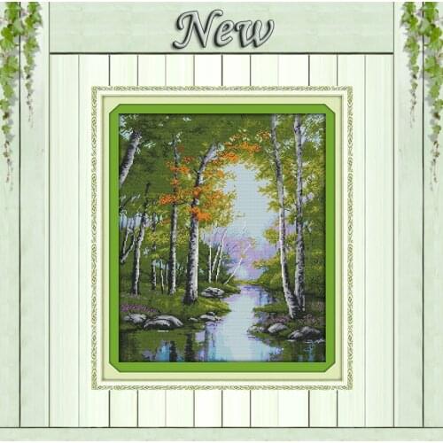 The stream autumn scenery paintings counted printed on canvas DMC 11CT 14CT kits Chinese Cross Stitch embroidery needlework Sets