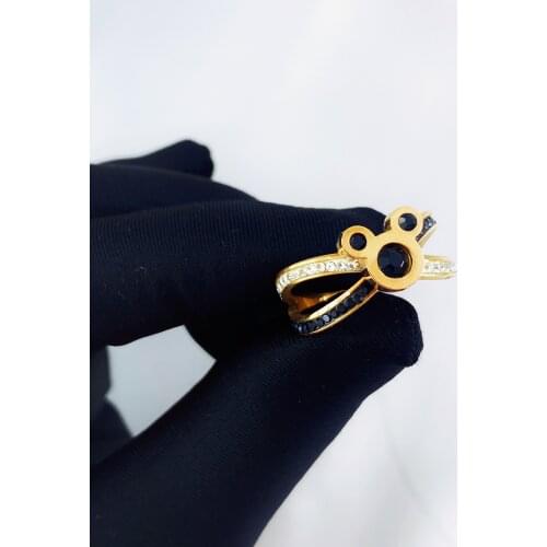 Cartoon Kawaii Mouse Ring Titanium Steel Chain Ring Inlaid Crystal Fashion Trendy Women Jewelry Birthday Gift