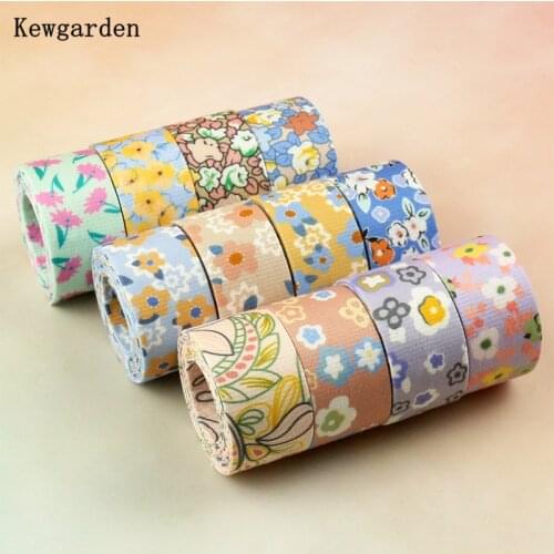 Kewgarden DIY Bow tie Sewing Hair Accessories Handmade Tape Printed Floral Cloth Fabric Ribbon 1" 25mm 3/8" 10mm 10 Meters