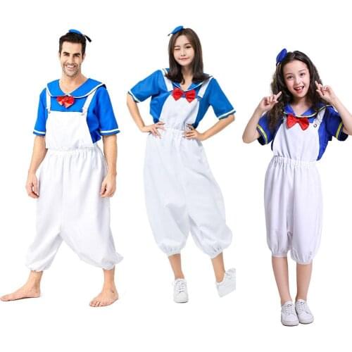 Adult navy Cosplay Costume adult cute Cartoon navy jumpsuit for kids One Piece sailor Outfit Family Cosplay Costume
