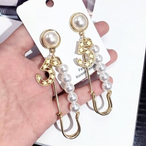 Fashion Luxury Gold 5 Pin Earrings For Women Long Tassel Pearls Drop Dangle Earrings Brand Jewelry oorbellen