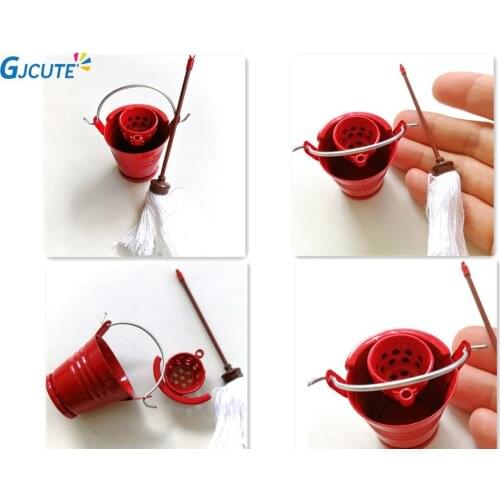 1:12 Doll House Miniature Broom Dustpan/Mop Bucket Set Dollhouse Cleaning Tool Kits Classic Toys Pretend Play Furniture Toys