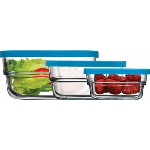 Pasabahce 3 PCs Glass Storage Bowl Set Storage Container refrigerator crisper storage box food storage box Glass Storage Bowl Set