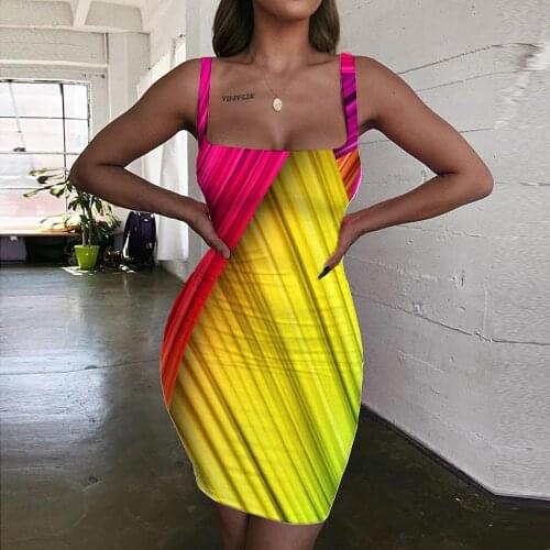 Giyu Brand Rainbow Dress Women Abstract Halter Sleeveless Psychedelic 3d Print Art Bodycon Dress Womens Clothing Club Vintage