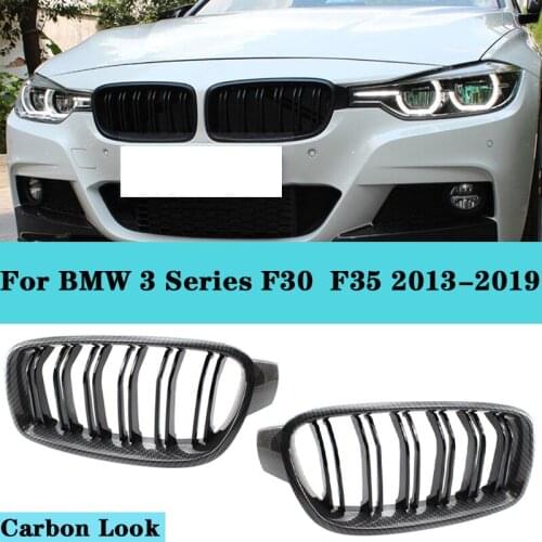 Carbon Look Double Slats Front Kidney Grille Grill For BMW 3 Series F30 F35 2013-2019 Car Accessories