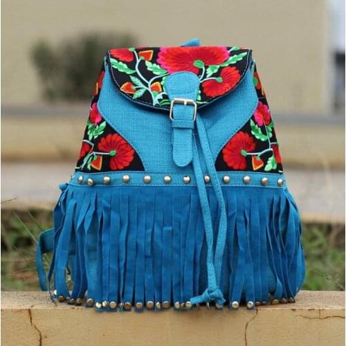 Embroidery bag shoulder bag womens tassel bag campus wind Liu ding shoulder bag