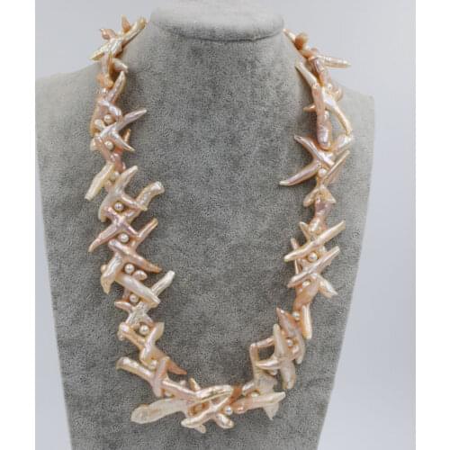 Wow! freshwater pearl necklace pink near round 3-5mm and cross 18-30mm 20inch nature FPPJ wholesale beadsAA