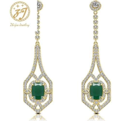 Zhijia Jewelry Luxury Trendy Gold Sliver Rhinestone Crystal Waterdrop Stud Earring For Women Dress Party Gifts