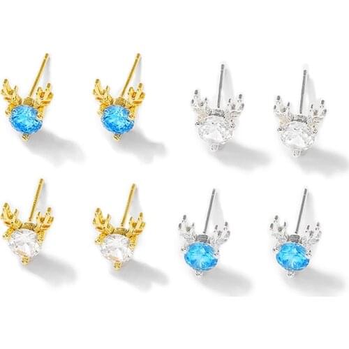 Factory Wholesale Gold Color Brass Deer Stud Earrings With S925 SLIVER PIN Earring Jewelry Making Supplies Diy Accessories