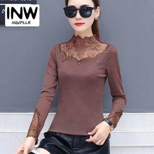 2019 Winter Autumn Blouse Women Leaf Lace Patchwork Shirt For Women Chiffon Tops Femme Casual Long Sleeve Plus Size Blusa Mujer