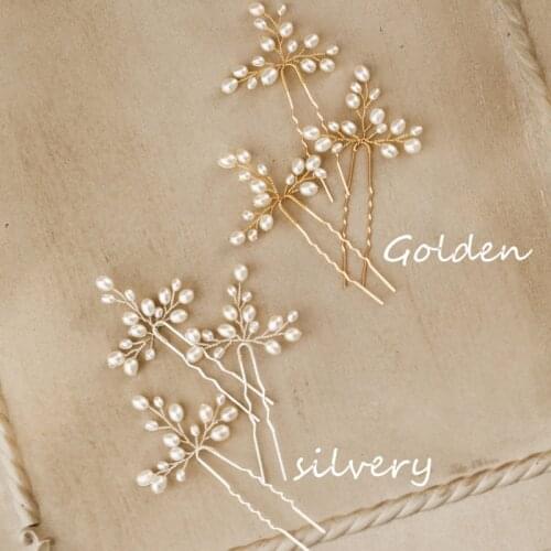 SLBRIDAL Handmade Wired Freshwater Pearls Bridal Hair Pins Wedding Hair Stickers Set Women Bridesmaids Jewelry Hair Accessories