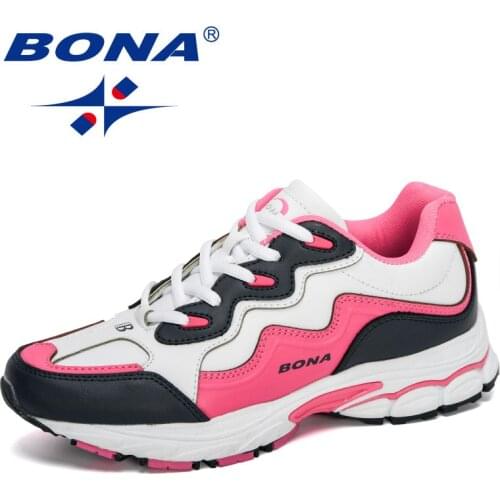 BONA Women Running Shoes Non-slip Leather Walking Jogging Sneakers Womens Light Travel Outdoor Breathable Lace Up Sports Shoes