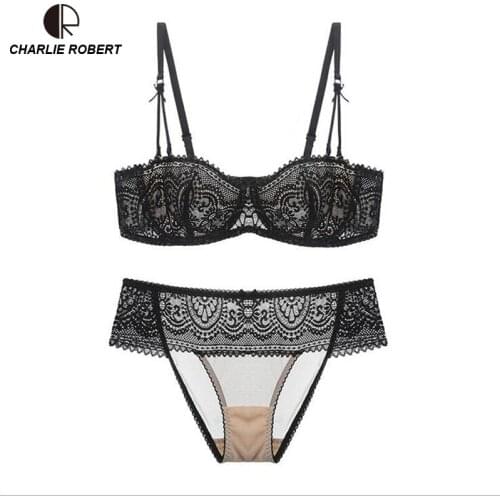 CR 2019 New Womens Underwire CUP B C D E Sexy Lace Floral Underwear Ladies Ultra-thin Bra Sets WI461 Free Shipping