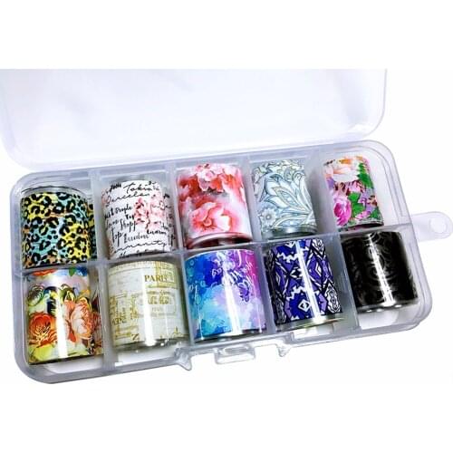 10 Roll/Box Nail Foil Stickers Flower Series Water Transfer Nail Decals Tips Paper Nail Art Decoration