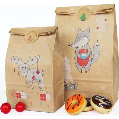 12/24 pcs christmas gift box bags Kraft Paper candy bags Christmas new year packing cookie bags navidad xmas party decor