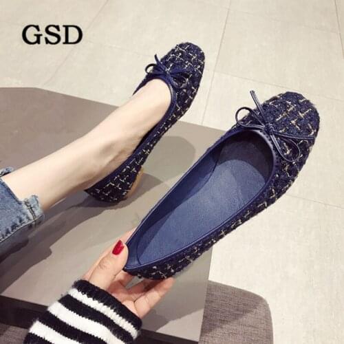 2021 New Women Butterfly Knot Shallow Casual Shoes Gingham Square Toe Ballet Flats Spring Autumn Soft Cozy Loafers Mujer Pisos
