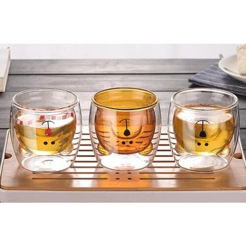 230ML Cute Bear Double Glass Champagne Wine Cup Milk Juice Drinking Cup Thicken Clear Glass Tea Coffee Drinkware Gift