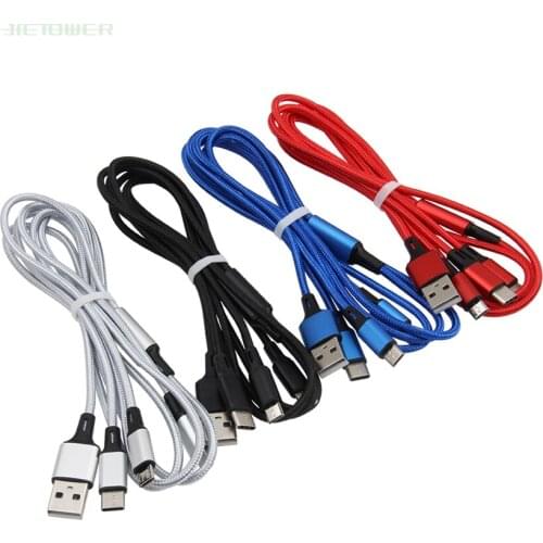 500pcs 3 In 1 Mobile Phone Data Sync Wire Type C Micro USB Charging Cable for Apple Iphone X 7 8 6 Xs Max XR Samsung S9 Cord