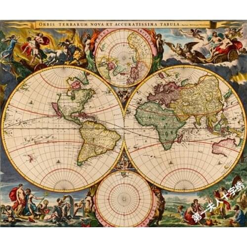 55-46-Needlework Crafts Embroidery French DMC Quality Counted Cross Stitch Kit Set Oil Painting New World Map, 17th Century