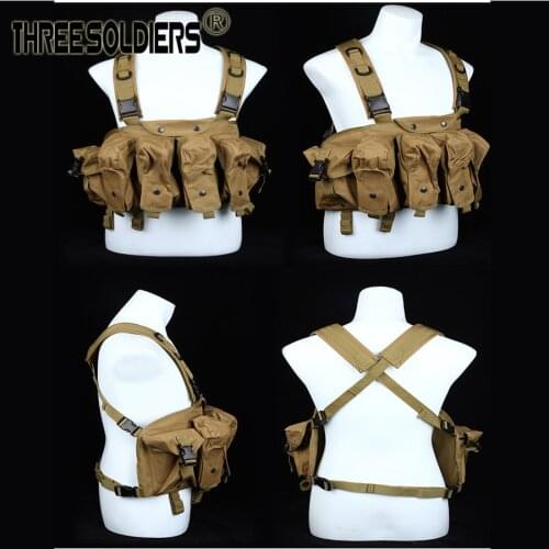 Three soldiers Combat Military Camouflage AK 47 Magazine Carrier Tactical Vest Airsoft Ammo Chest Rig Carrier Combat Backpack