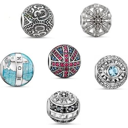 925 Sterling Silver Britain Globe UFO Eye Karma Beads Fit Bracelet Necklace Key, Thomas Style DIY Beads Ts Jewelry for Women Men